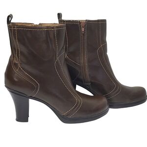 Mudd Yowsers Brown Ankle Boots Womens 9M Contrast Stitch Plaid Lining Y2K Heel